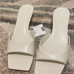 White Women's kitten heel Slide Sandals